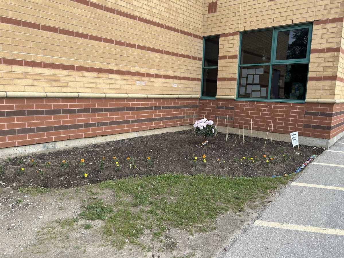 Our grade 3 and 3/4 class created a 'Kindness Corner' Garden to beautify the school! Making it happen! @GEDSB