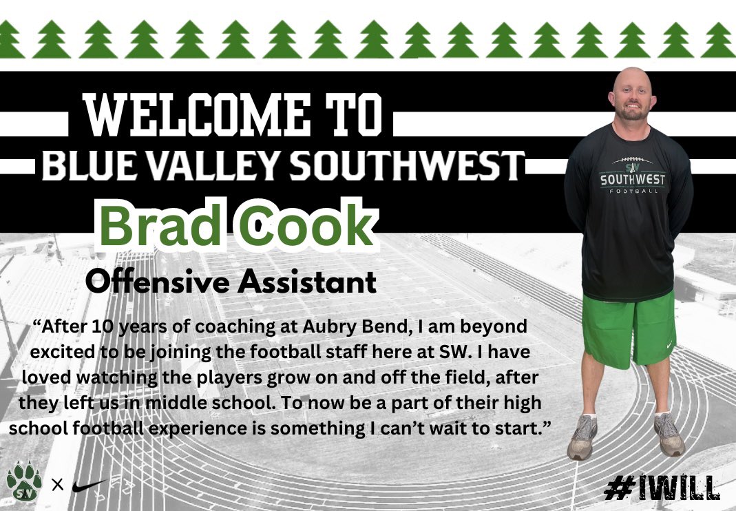 Welcome Coach Brad Cook to the staff! He has been such an important part of this community and we are glad to have him on board! @CoachBACook #IWILL