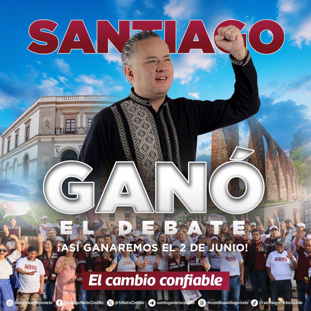 ¡Felicidades @SNietoCastillo, por tu triunfo en el debate! Tus propuestas sólidas y contundentes son la esperanza de un cambio real en Querétaro, y llevarás a ese hermoso estado la #CuartaTransformación.