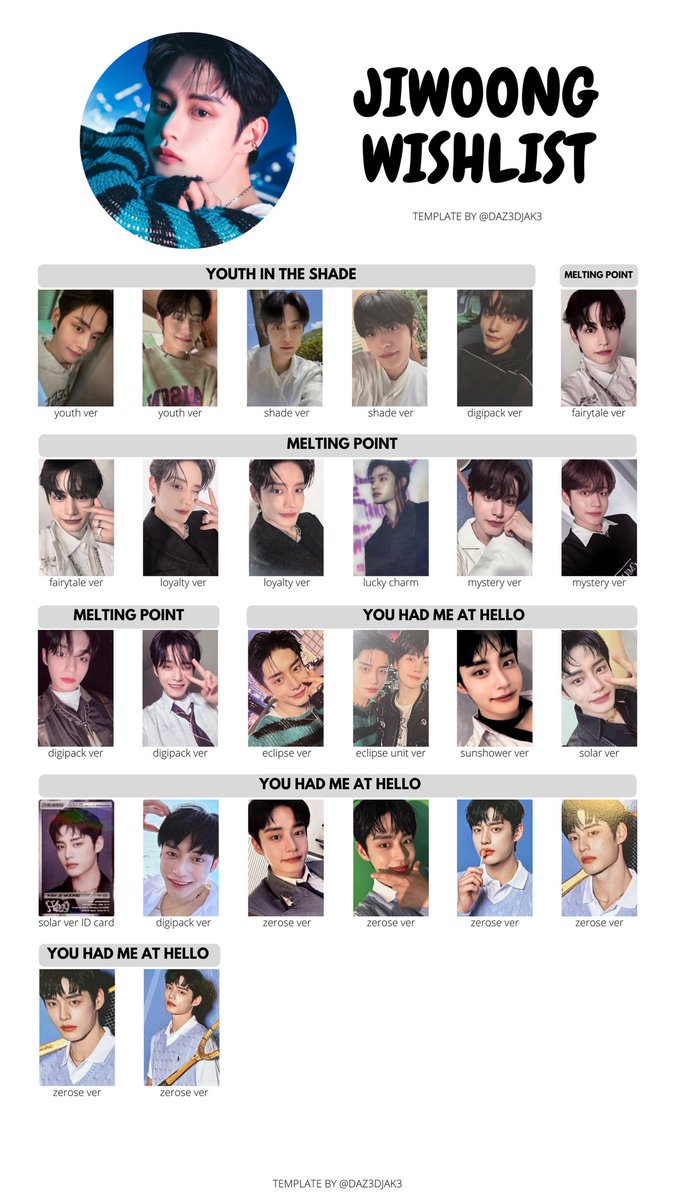 제로베이스원 ZEROBASEONE Full Member Photocard Wishlist Templates