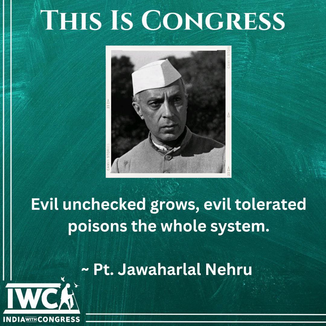 In line with the thoughts of Pt Nehru ji, Congress Party always speaks and acts against injustice and communal policies of the ruling BJP government, in order to save the country and its people. 

#ThisIsCongress
#IWCWithNyay