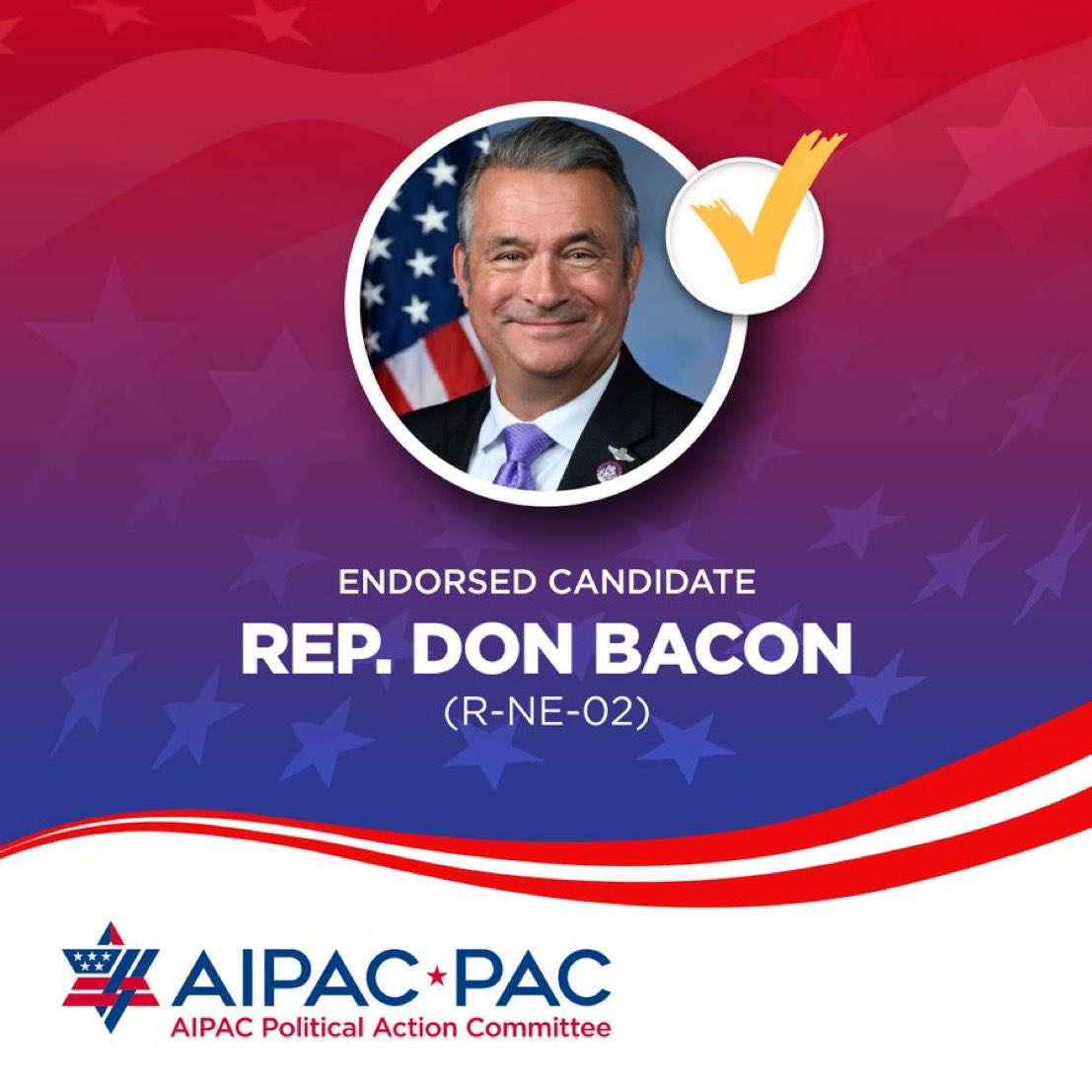 Congratulations to AIPAC-endorsed pro-Israel champion @DonJBacon on your primary election victory! We are proud to support pro-Israel candidates who help strengthen and expand the U.S.-Israel relationship. Being pro-Israel is good policy and good politics.