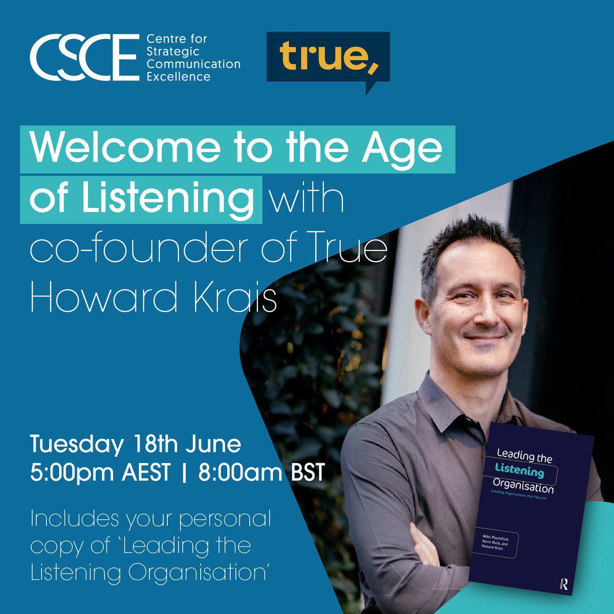 Centre for Strategic Communication Excellence (@the_csce) on Twitter photo Welcome to the Age of Listening – With <a href="/howiejk/">Howard Krais</a>
Join us on Wednesday, June 18, 2024, from 5:00 PM AEST | 8:00 AM BST | 9:00 AM CEST for an exclusive 90-minute microlearning module.
Click here to learn more: thecsce.com/etn/welcome-to…
#Communication
#Leadership
#Listening Welcome to the Age of Listening – With <a href="/howiejk/">Howard Krais</a>
Join us on Wednesday, June 18, 2024, from 5:00 PM AEST | 8:00 AM BST | 9:00 AM CEST for an exclusive 90-minute microlearning module.
Click here to learn more: thecsce.com/etn/welcome-to…
#Communication
#Leadership
#Listening