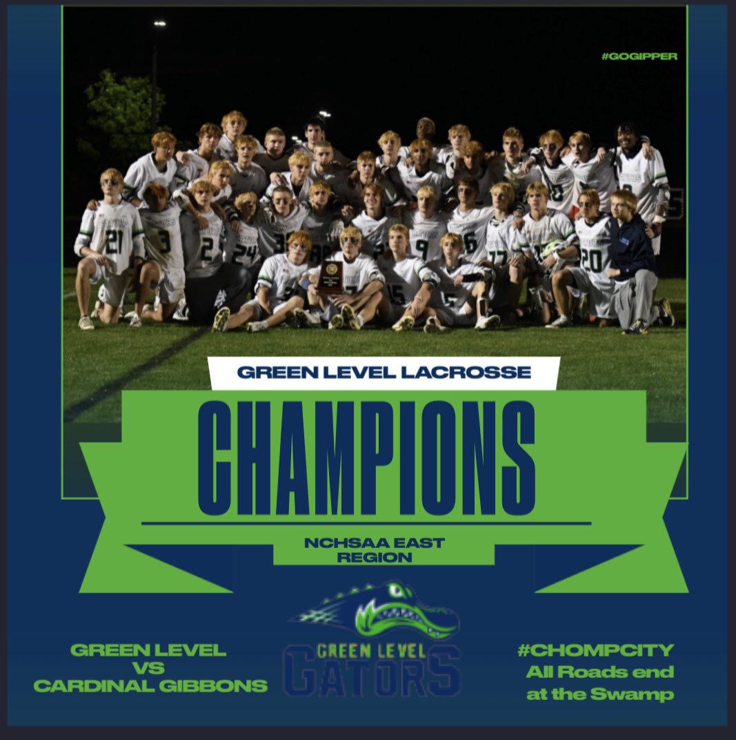 Making history! Your Green Level Gators are the 2024 East Region Champions! We will see you in Durham this weekend for the State Championship! #CHOMPCITY #BIGCHOMP #Allroadsendattheswamp 🐊🥍🏆🔥