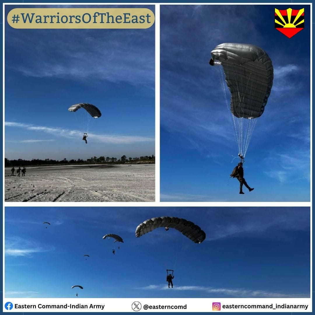 #IndianArmy #WednesdayWarriors #EasternCommand #NationFirst '𝐒𝐨𝐥𝐝𝐢𝐞𝐫𝐬 𝐬𝐨𝐚𝐫 𝐡𝐢𝐠𝐡, 𝐭𝐫𝐚𝐢𝐧𝐢𝐧𝐠 𝐚𝐦𝐢𝐝𝐬𝐭 𝐭𝐡𝐞 𝐜𝐥𝐨𝐮𝐝𝐬 𝐰𝐢𝐭𝐡 𝐮𝐧𝐰𝐚𝐯𝐞𝐫𝐢𝐧𝐠 𝐫𝐞𝐬𝐨𝐥𝐯𝐞...' सैनिक बादलों के बीच अटूट संकल्प के साथ प्रशिक्षण लेते हुए ऊंची उड़ान भरते हैं।