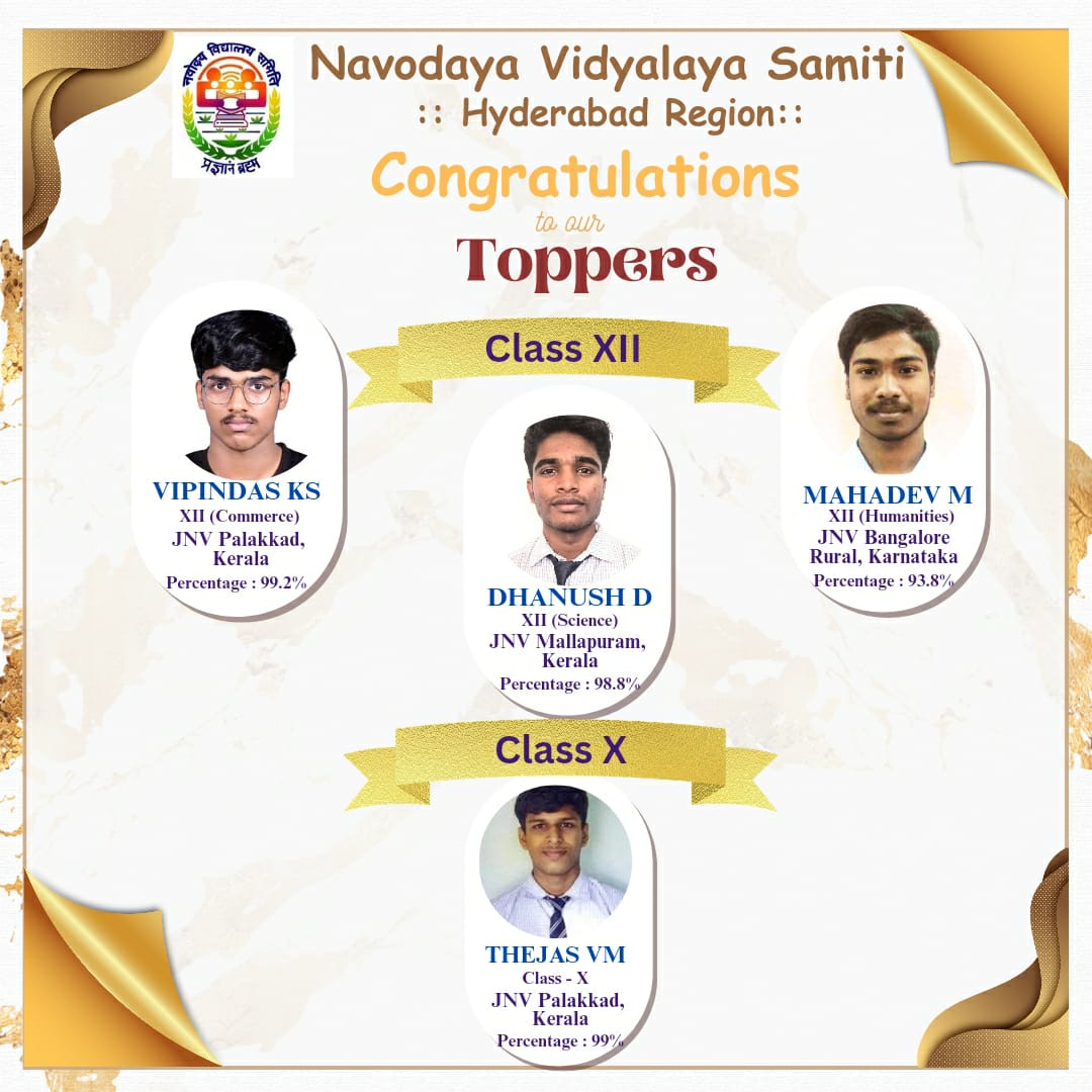 Congratulations 🎉 to all Navodayans @NVSHyd on the remarkable achievement in #CBSEResults 2024! This is an outcome of the persistence and dedication of all students, staff of JNVs and Parents. Overall Pass percentage of Class X-99.94% and Class XII- 99.97% in @NvsHyd #NVS_HQ