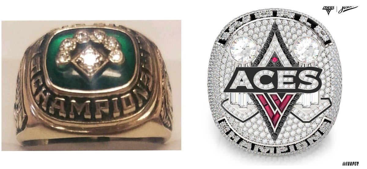Then vs. Now: Evolution of the Bling 💍 1st professional WBA Champs, the Kansas Crusaders '93 📷 from @RGPhD (her ring & MVP) ➡️ The Las Vegas Aces 2023 Champs 📷 from @LVAces #WBA #WNBA