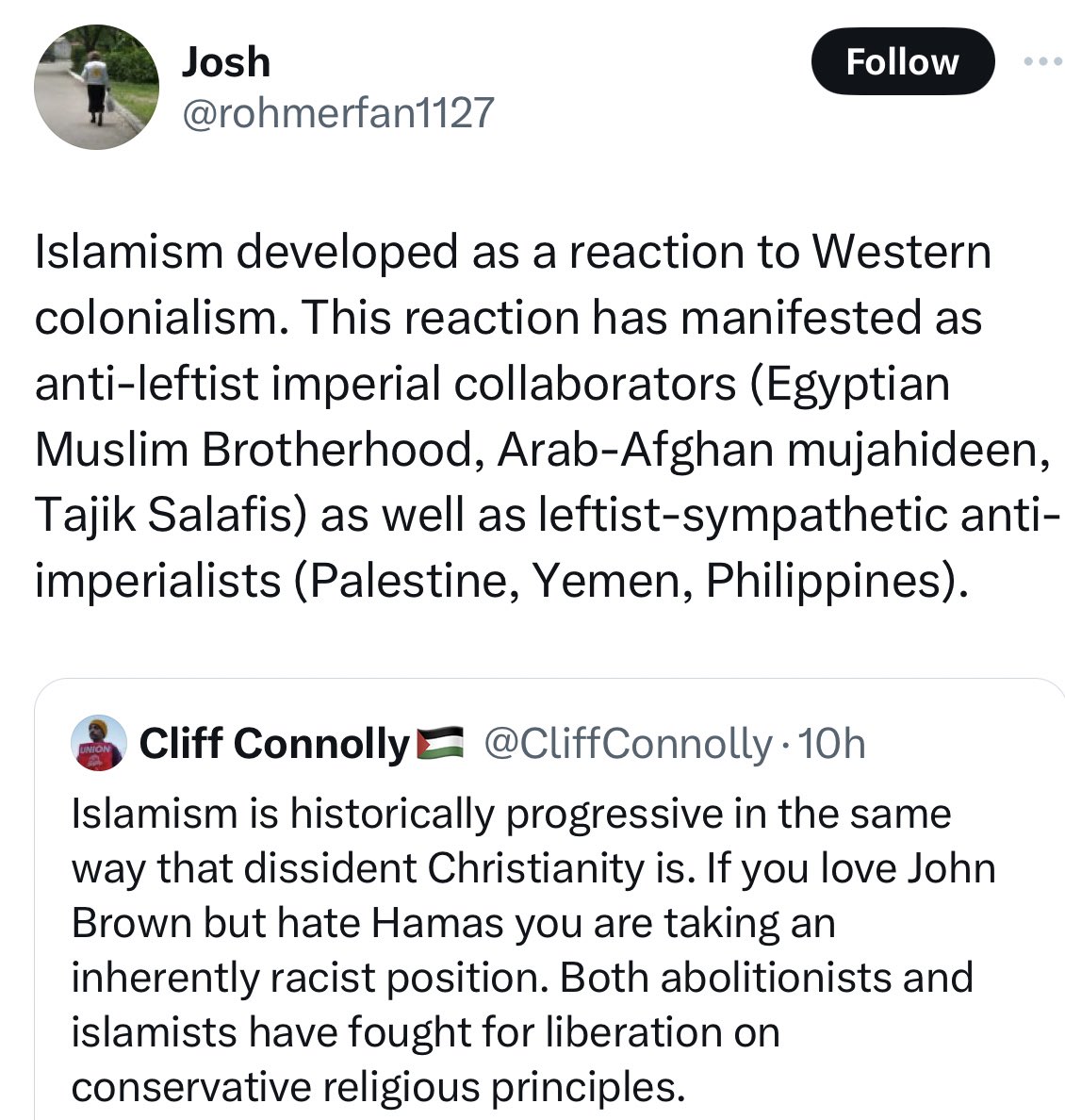 The Houthis are a historically progressive force if you discount their use of child soldiers and the way they stone gay people to death. ISIS was a decolonial land back Indigenous peoples movement and Sayyid Qutb was queer coded. Read theory guys.