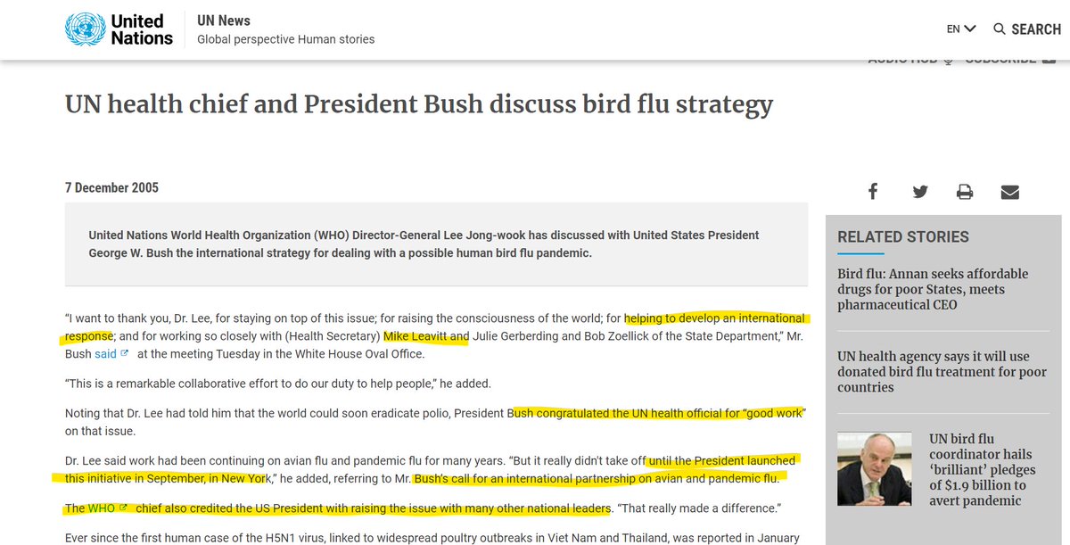 We all remember this right? Right? In 2005 Leavitt makes an interesting Formal announcement declaring an “International Partnership on Avian and Pandemic Influenza” with the United Nations.'
news.un.org/en/story/2005/… and govinfo.gov/content/pkg/CH… 
#onehealth #flu @P_McCulloughMD