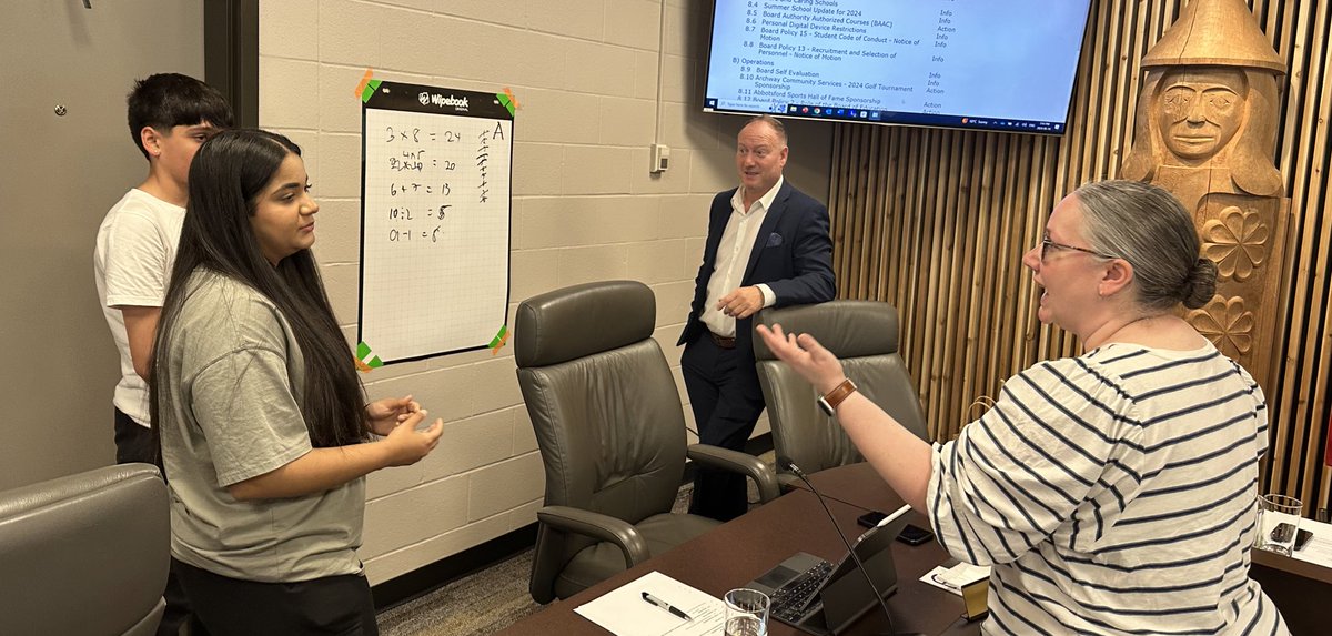 Great to have some staff and students from @Reimermiddle in #abbyschools at our Board meeting. They got us up and moving, demonstrating what a #thinkingclassroom looks and feels like! #bced