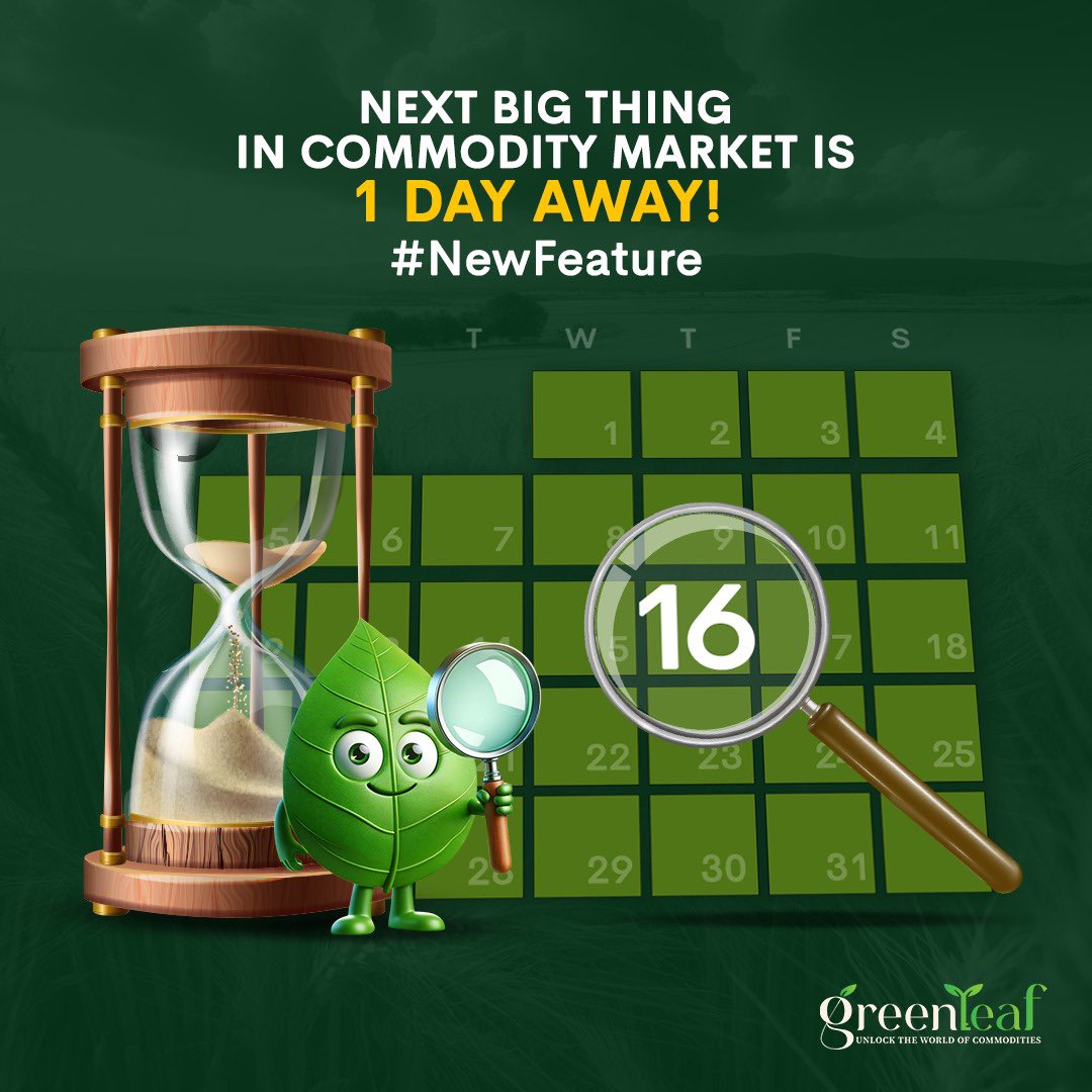 GreenLeaf’s exciting new feature launches in just 1️⃣ day! Stay tuned for a game-changer in the world of agro-commodities. 

#NewFeatureComingSoon #StayTuned #GreenLeaf #AgroCommodities #AgricultureInsights #MarketResearch #CustomizedIntelligence #IndustryAnalysis