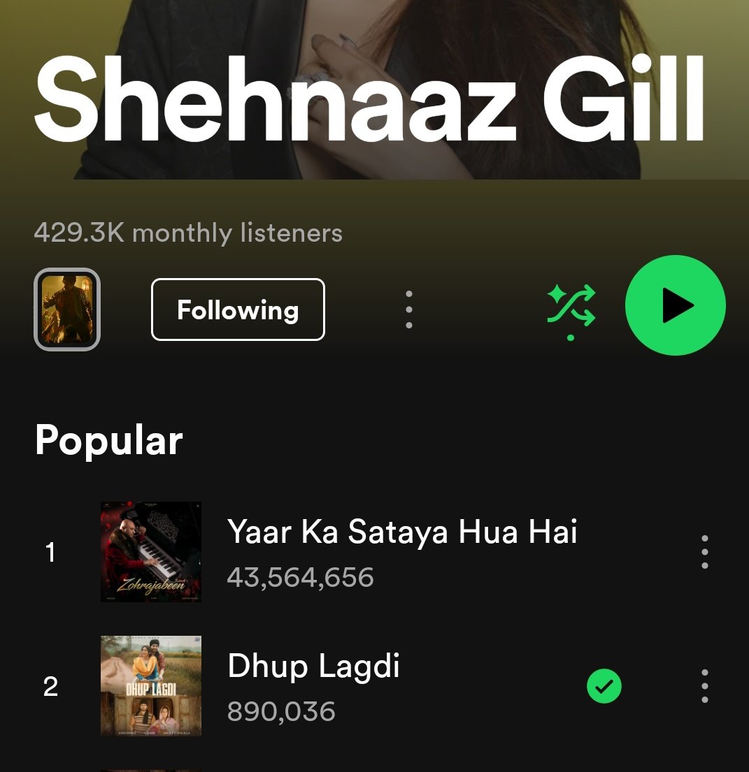 Good morning everyone 🥳❤🧿
My girl's song is still doing well... 

📌Reel + pic count in ig = 502k+
📌Yt shorts count = 36k +
📌Spotify listener count = 890k +

Keep sharing, making reels and listening ❤

#SHEHNAAZGILL
#DhupLagdi