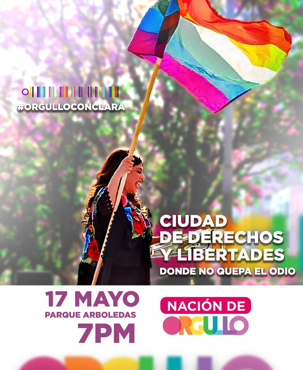 ¡Tenemos una cita el viernes, 17 de mayo, en la alcaldía #BenitoJuárez ! 📍En el parque arboledas a las 7pm.

Acompáñanos a conmemorar el Día Nacional de la Lucha contra las LGFTifobias  junto a @clarabrugada 🏳️‍🌈🏳️‍⚧️

#OrgulloConClaudia #SomosOrgullo #lgbt
