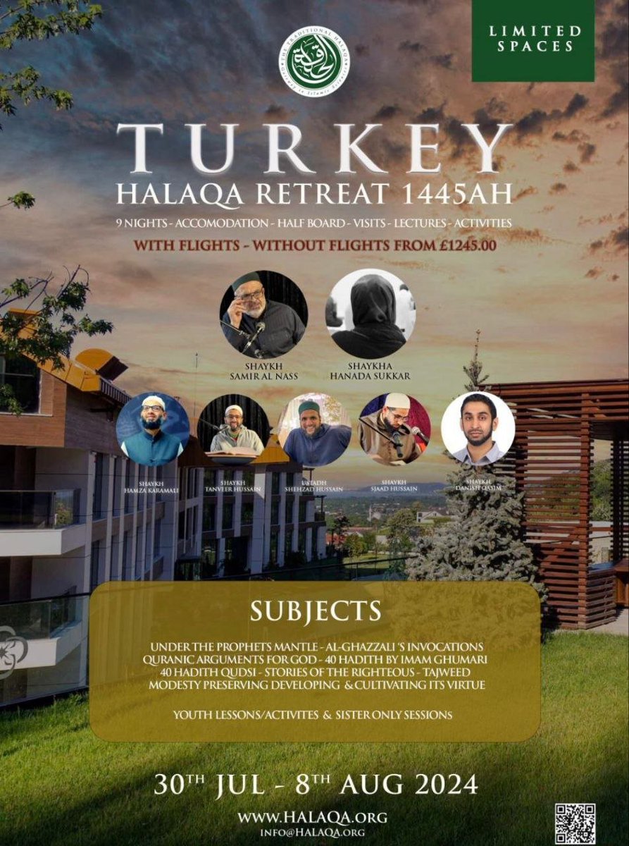 I will be teaching for 2 days at the halaqa.org Turkey Retreat with Shaykh Samir al-Nass and other teachers. 

For detailed information and registration, please visit halaqa.org or contact info@halaqa.org