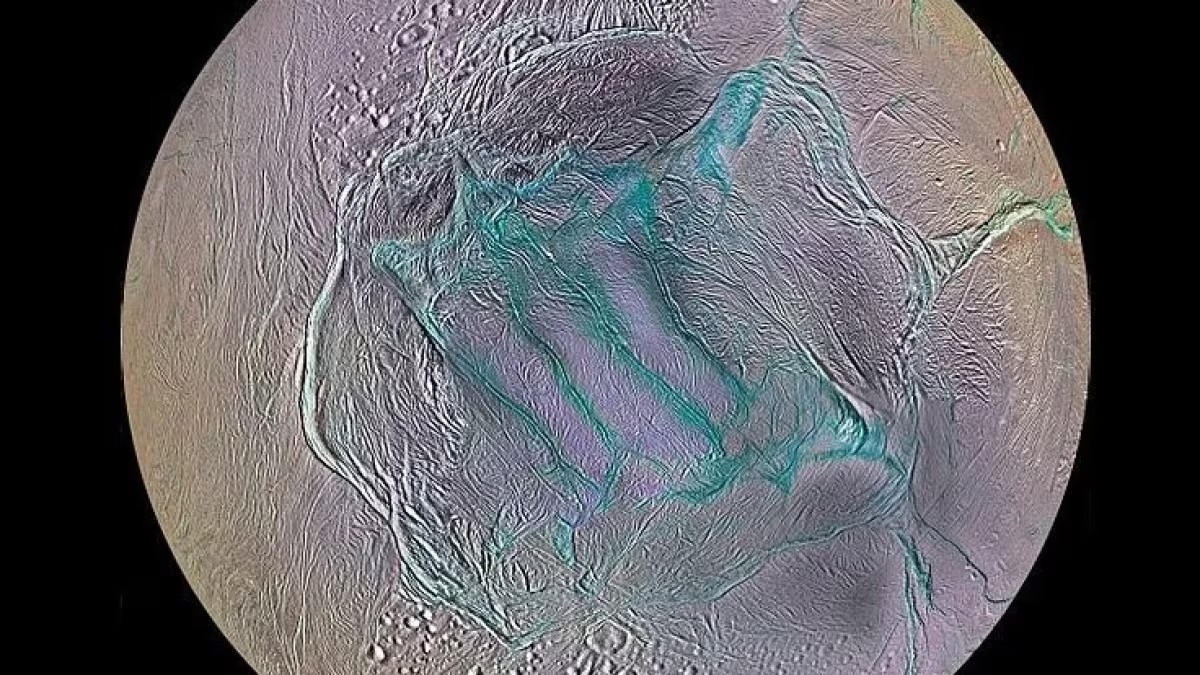 Tigerstreifen und Eisfontänen auf Enceladus. Der Saturnmond Enceladus wird durch die Anziehungskraft des Saturn ungleichmäßig zusammengedrückt. Aus den Tigerstreifen-Verwerfungen gelangt Wasser an die Oberfläche. Den Vorgang hat eine Forscher untersucht. nasa