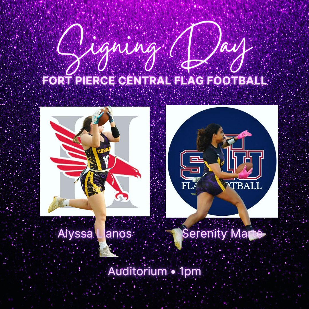 ✍️SIGNING DAY✍️ tomorrow we celebrate two of our Lady Cobras that are moving on to the next level! Alyssa and Serenity will be signing their letters of intent to @HCHawksFlagFB and @STU_WFlagFB We are so proud of them!!! @llanosa18 @Serenity561