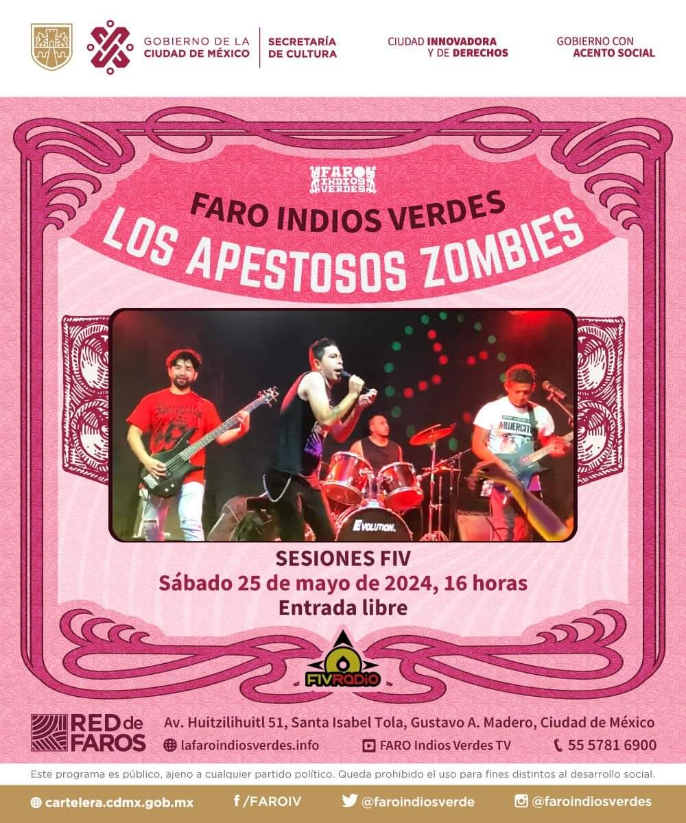 'Los apestosos zombies' estarán compartiendo su música en #SesionesFIV de FIV Radio.

Disfruta de una entrevista en vivo y concierto gratuito.

#EntradaLibre
