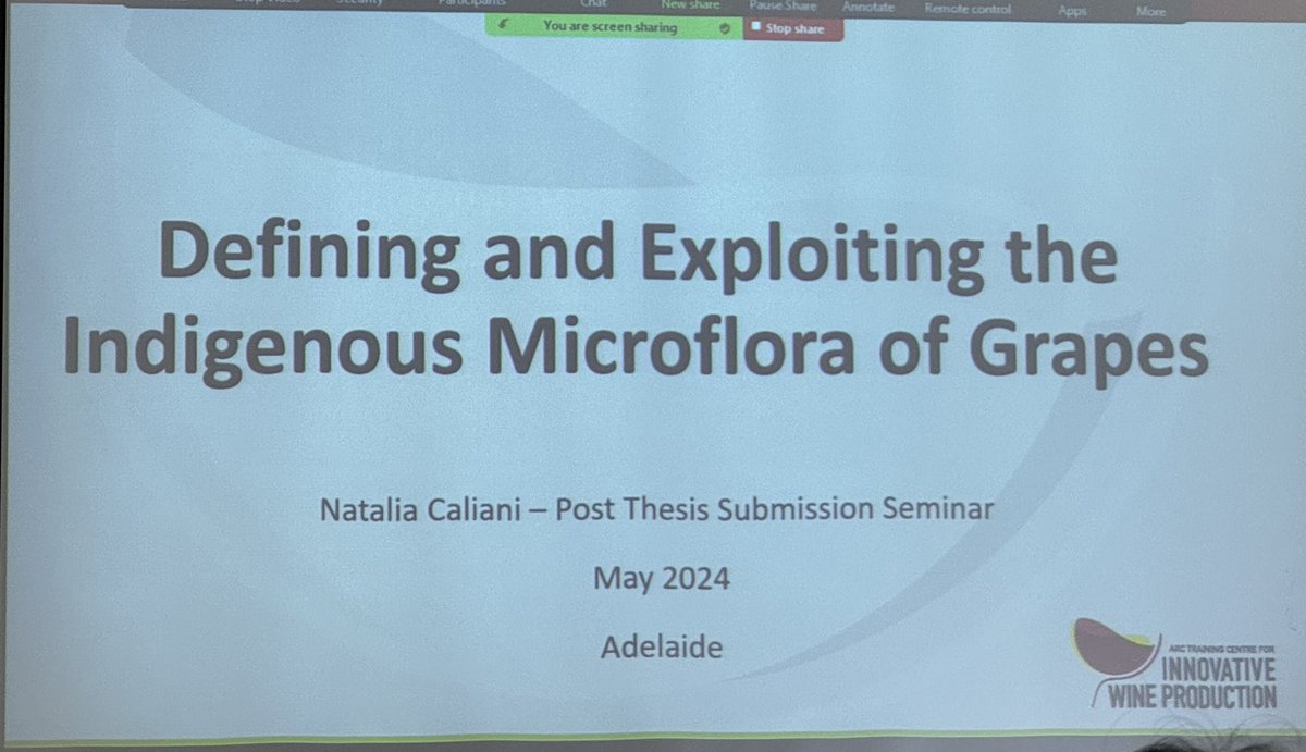 Kerry Wilkinson (@wine_chemist) on Twitter photo One more time with feeling! <a href="/ARCwinecentre/">ARC Wine Centre</a> PhD student Natalia Caliani is giving her final presentation (her thesis has just passed examination 🎉🎉) on indigenous microflora on grapes! One more time with feeling! <a href="/ARCwinecentre/">ARC Wine Centre</a> PhD student Natalia Caliani is giving her final presentation (her thesis has just passed examination 🎉🎉) on indigenous microflora on grapes!