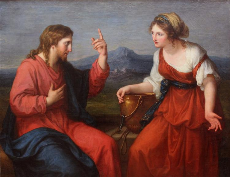 Christ and the Samaritan woman at the well
Angelica Kauffman
Date: 1796
Style: Neoclassicism
Genre: religious painting
Media: oil, canvas
Location: Neue Pinakothek, Munich, Germany
Dimensions: 123.5 x 158.5 cm