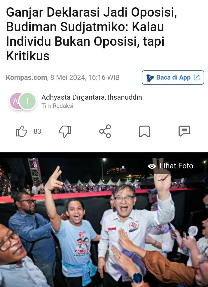 PASKA mengumumkan dirinya sbg oposisi, GP menuai koreksi. Ternyata, istilah oposisi disematkan pd lembaga partai politik. Jika atas nama pribadi namanya kritikus, begitu menurut mas @budimandjatmiko _