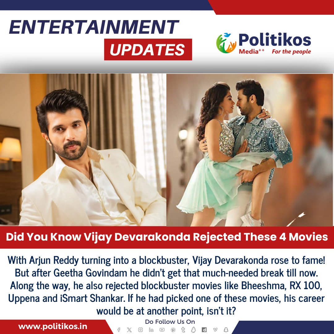 Did You Know Vijay Devarakonda Rejected These 4 Movies...
#politikos
#politikosentertainment
#VijayDevarakonda
#MovieRejections
#DidYouKnow
#Tollywood
#BollywoodBuzz
#BehindTheScenes
#CareerChoices
#FilmIndustry
#ActorLife
#MovieTrivia
