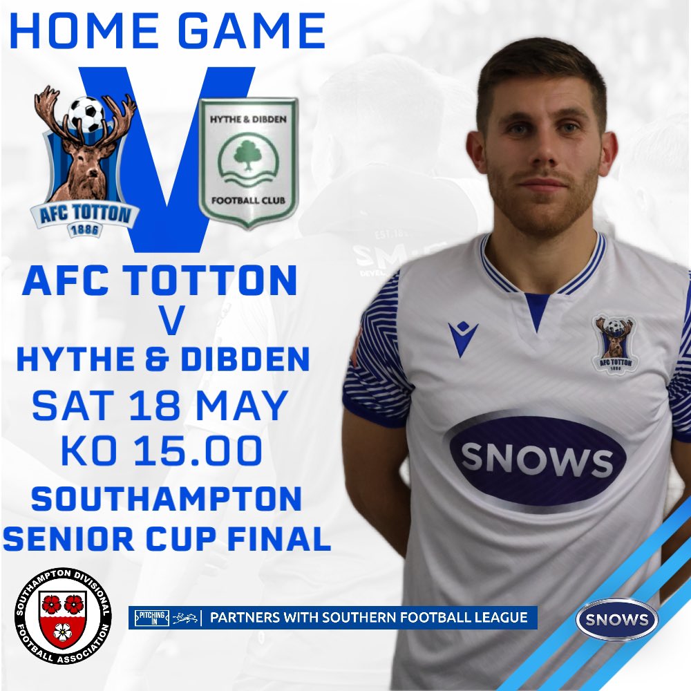 📢 NEXT UP - SSC FINAL 📢 Our next game is on Saturday afternoon at against Hythe & Dibden. This is the Southampton Senior Cup Final & our very last game of the 2023/24 season. Let’s get behind @jimmyball8 and the lads and give them a big push as we look to try and continue our