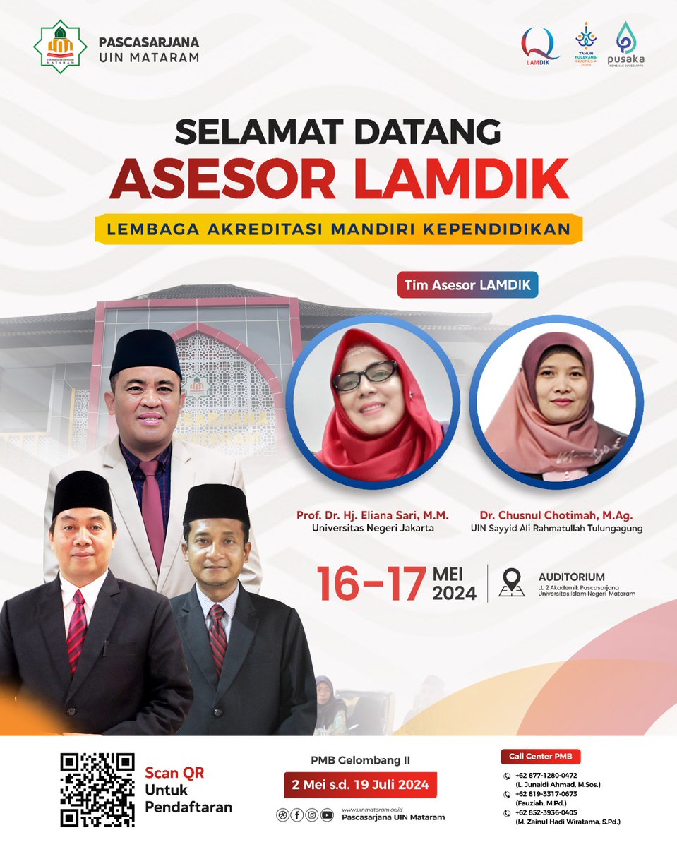 Perpusuinma's tweet image. Selamat Datang Kami Ucapkan kepada TIM ASESOR LAMDIK (Lembaga Akreditasi Mandiri Kependidikan) :
✅ Prof. Dr. Hj. Eliana Sari, M.M.
✅ Dr. Chusnul Chotimah, M.Ag.
Di Pascasarjana Universitas Islam Negeri Mataram, 16 s.d. 17 Mei 2024

#asesor #asesorlamdik