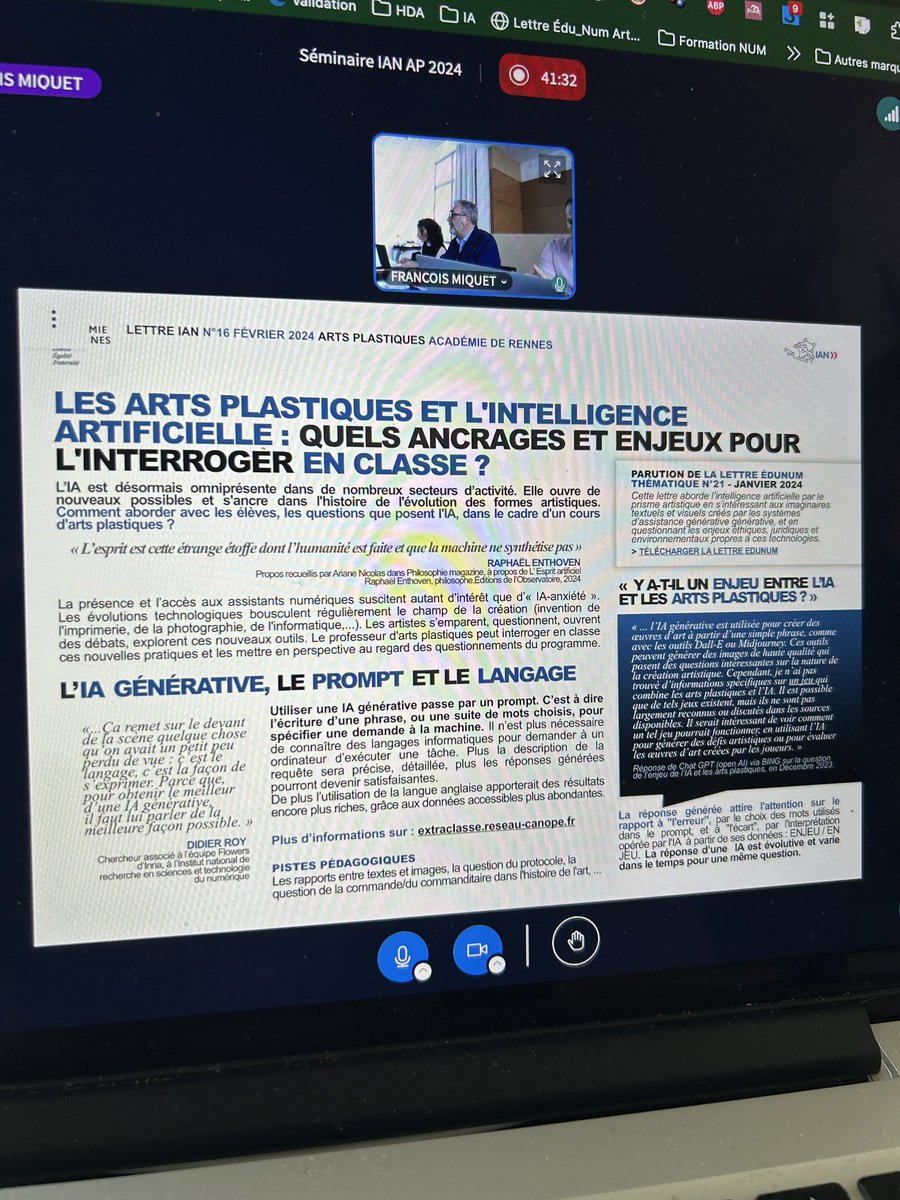 Séminaire #IAN #ArtsPlastiques <a href="/esamCaenCh/">ésam Caen/Cherbourg</a> 

📍Présentation des différents usages de l’#IntelligenceArtificielle dans l’enseignement 

✅ Cadre réglementaire 
✅ Respect des données 
✅ Respect du droit d’auteur
✅ Évaluation

👉eduscol.education.fr/2472/lettres-e…