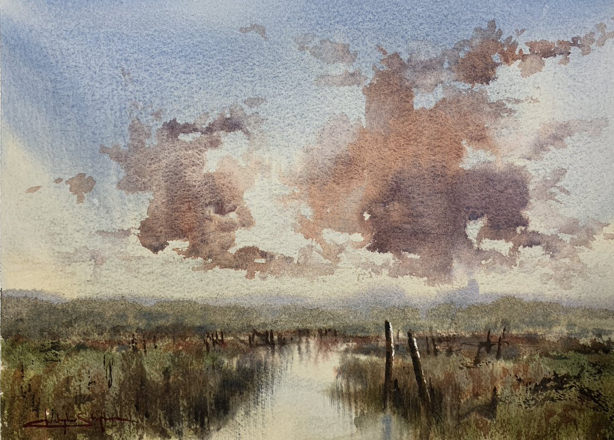 Red Clouds, Norfolk Marsh
#watercolour #norfolk #art
