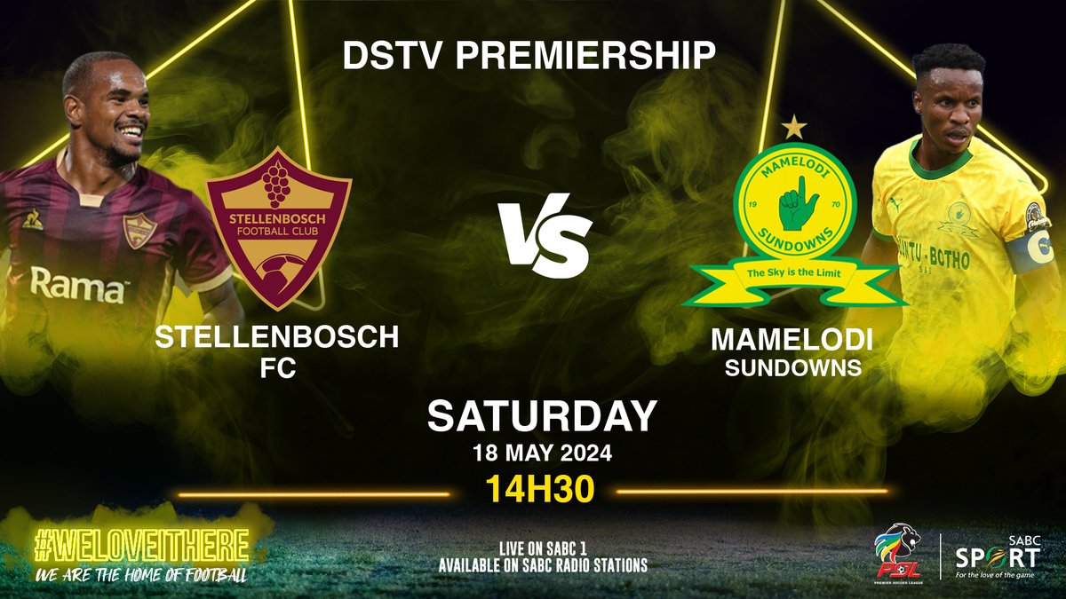 Game Alert! ⚽️

Get ready to witness Stellies and Bafana Ba Style go head-to-head this coming weekend!

🚨Live
📅Sat, 18 May
⏲️14:30
📺SABC 1
🎙SABC Radio Stations

#SABCSportFootball #WeLoveItHere #DStvPremAC