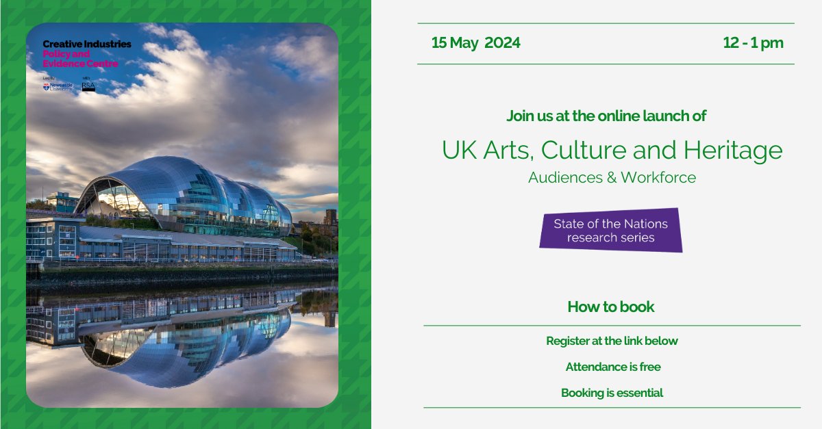 Creative Industries Policy & Evidence Centre (@creativepec) on Twitter photo Want to find out more?
There’s still time to join the launch event at 12 today.
Researcher <a href="/markrt/">mark taylor</a> will be joined by expert panellists <a href="/HughesPeg/">📚 Peggy Hughes 👟 🌱</a> <a href="/lararatnaraja/">Lara Ratnaraja</a> <a href="/ShanazGulzar/">Shanaz Gulzar</a> +Kelly Parish <a href="/ace_national/">Arts Council England</a>.
Register:
newcastleuniversity.zoom.us/webinar/regist…
4/4 Want to find out more?
There’s still time to join the launch event at 12 today.
Researcher <a href="/markrt/">mark taylor</a> will be joined by expert panellists <a href="/HughesPeg/">📚 Peggy Hughes 👟 🌱</a> <a href="/lararatnaraja/">Lara Ratnaraja</a> <a href="/ShanazGulzar/">Shanaz Gulzar</a> +Kelly Parish <a href="/ace_national/">Arts Council England</a>.
Register:
newcastleuniversity.zoom.us/webinar/regist…
4/4