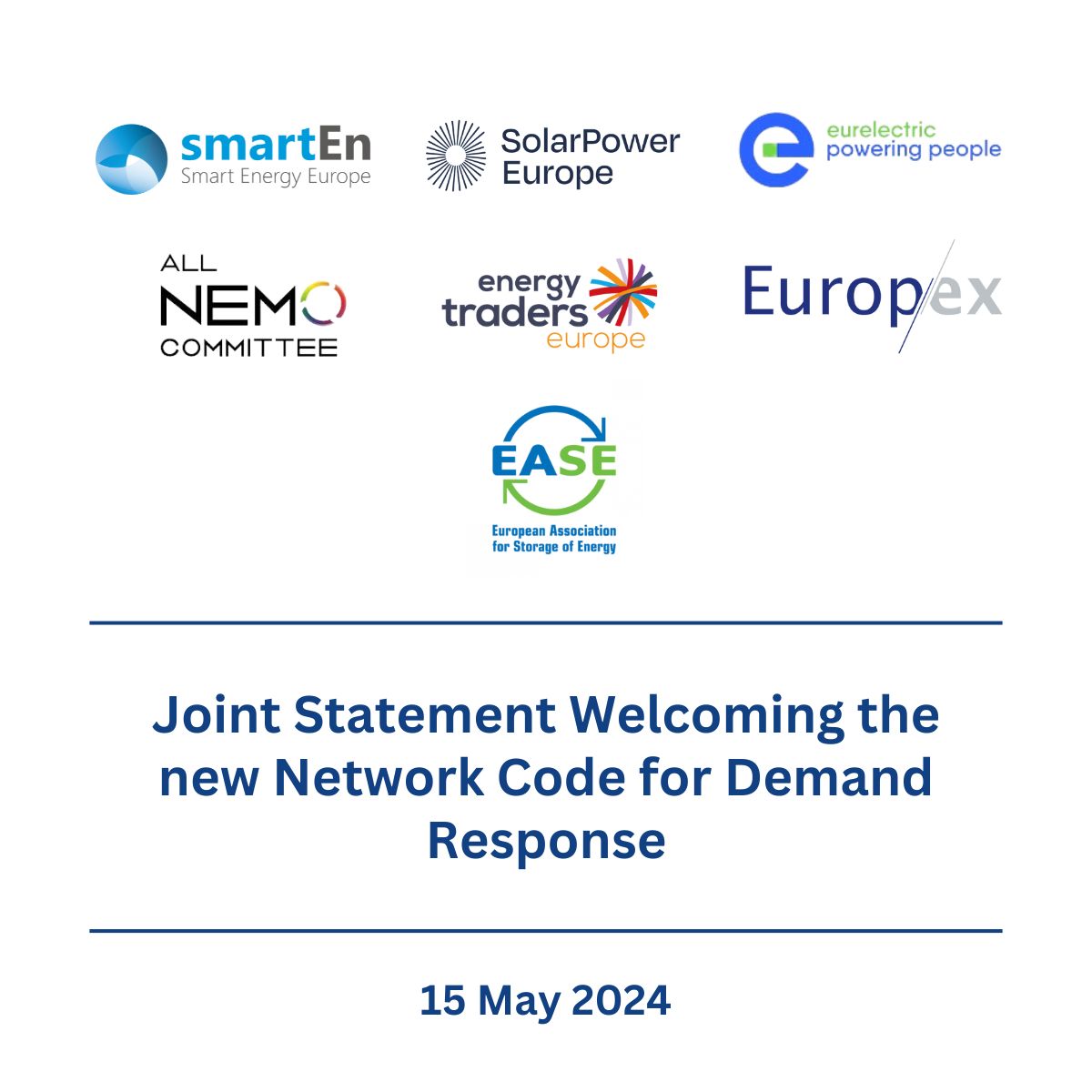 Together with @SolarPowerEU, @Eurelectric, @Europex_energy, @EASE_ES, All NEMO Committee & Energy Traders Europe,  we welcome the new #DemandResponse #NetworkCode drafted by @ENTSO_E & @DSOEntity_eu!
🔗smarten.eu/joint-statemen…
1/2