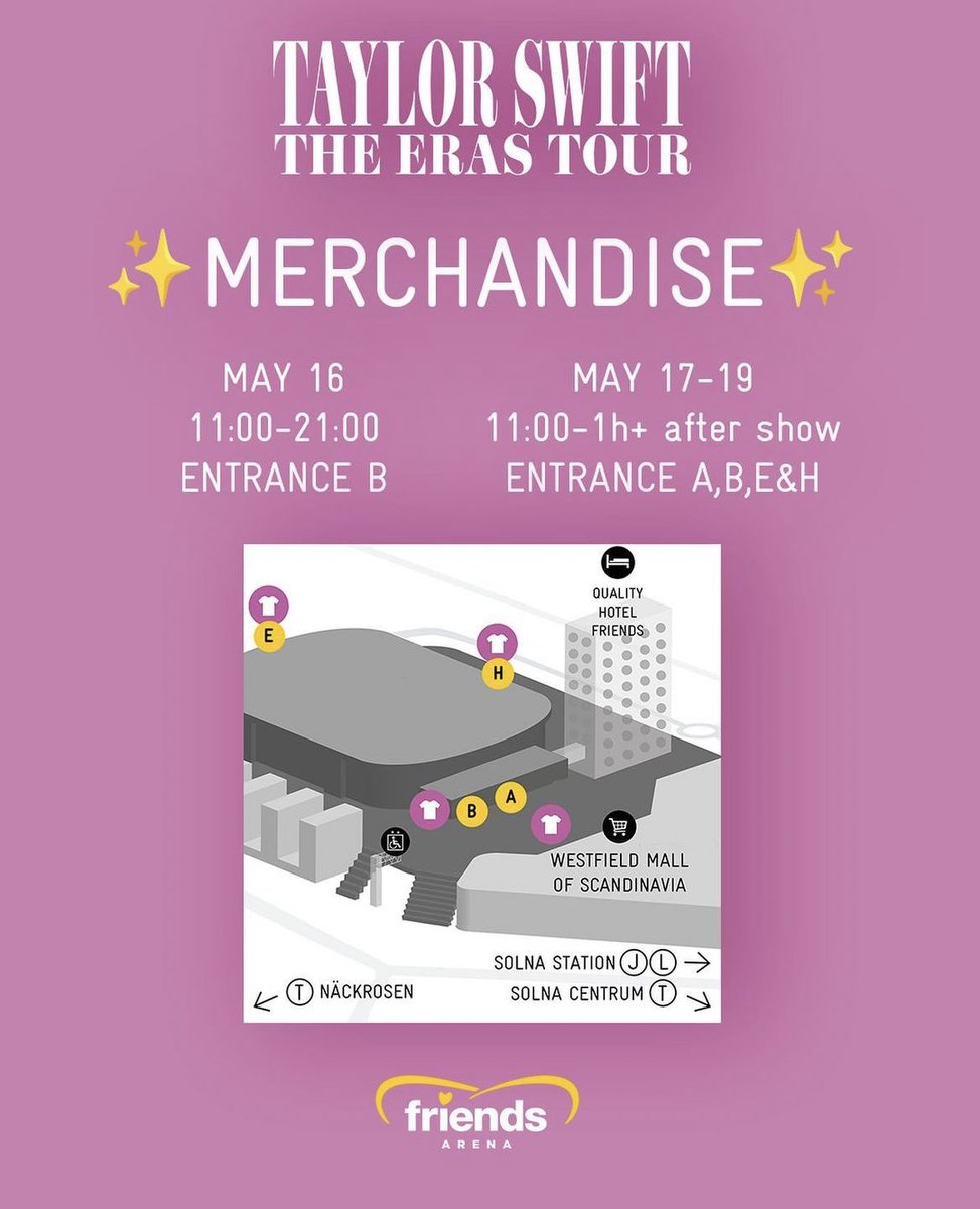 Taylor Swift | The Eras Tour, Shop exclusive merchandise at Friends Arena, open Thursday to Sunday this week! #StockholmTStheErasTour #TaylorSwift