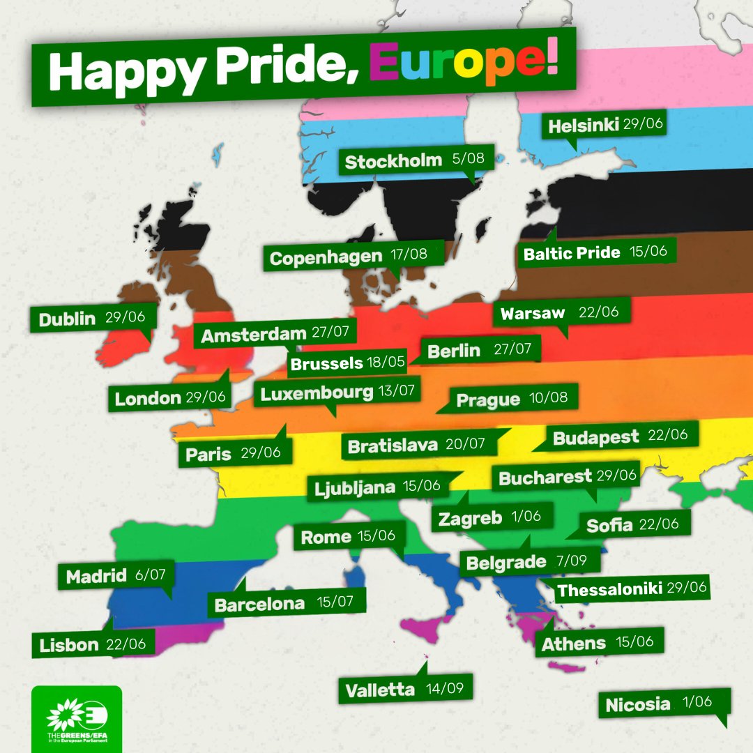 Pride season is starting! 🏳️‍🌈🏳️‍⚧️ We continue protesting, so that everyone can be who they are, love who they love, & express themselves freely. Here you can find different European cities where you can protest in the name of #Pride. Which ones did we miss? Comment below!