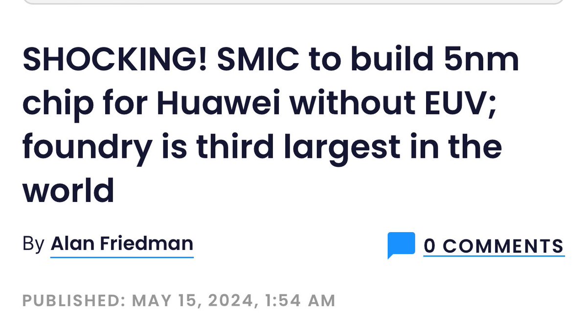 Interesting, I think China has achieved tech parity with the US and at this point there is nothing US can do to stop them, the only option for US is to go back to the drawing board and start innovating instead of spending much resources imposing sanctions