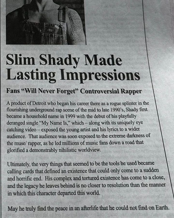 The Detroit Free Press newspaper runs ‘obituary’ for Eminem’s alter ego Slim Shady ahead of his new album ‘The Death of Slim Shady (Coup de Grâce).’