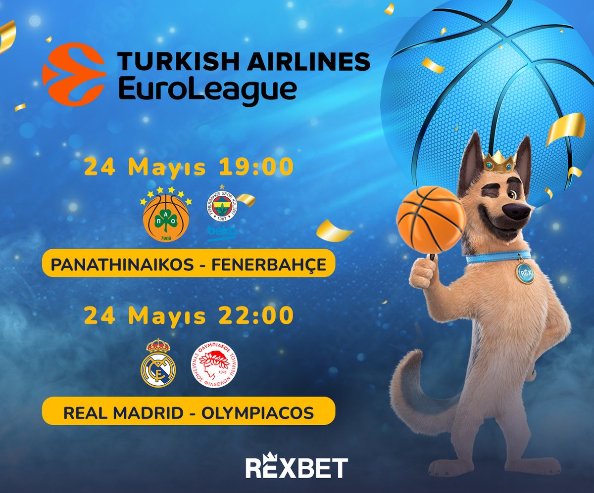 🏀 Euroleague'de yarı final heyecanı bu akşam oynanacak muhteşem maçlar ile devam ediyor! Temsilcimiz Fenerbahçe'nin de ter dökeceği karşılaşmalara #Rexbet ile ortak ol! Rexbet Giriş: bit.ly/444ZExH