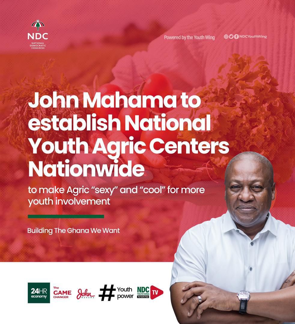In order to draw more young people into the agricultural industry, John Mahama pledges to greatly improve agriculture through the employment of contemporary agricultural technologies.
#ChangeIsComing