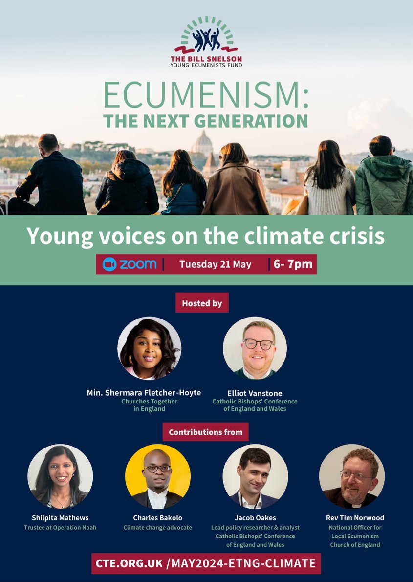 'Ecumenism: The Next Generation - Young Voices on the climate crisis' will take place on Tues 21 May 6-7pm.
Experience the diverse perspectives of young people as they shed light on the urgent climate crisis. 
Sign up now to be part of shaping a sustainable future!