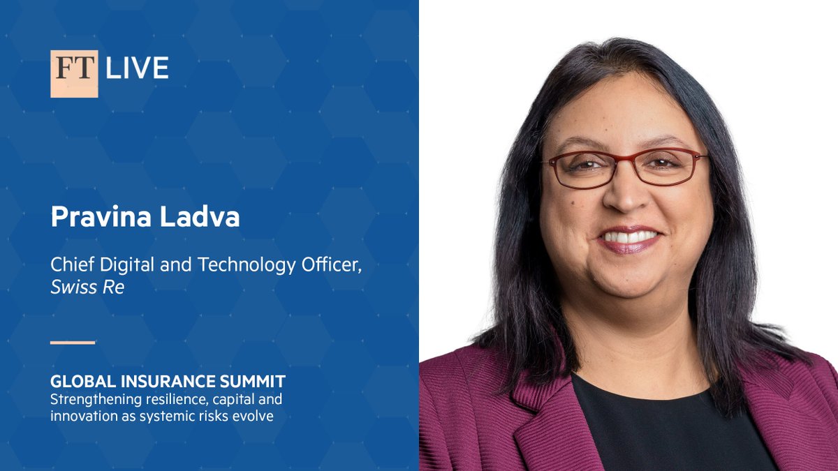 Join us for an enlightening session with Pravina Ladva, Chief Digital and Technology Officer at @SwissRe. Explore the intersection of digitalisation and insurance as Pravina shares her expertise and insights. 

Register: bit.ly/49GAEOs
#FTInsurance