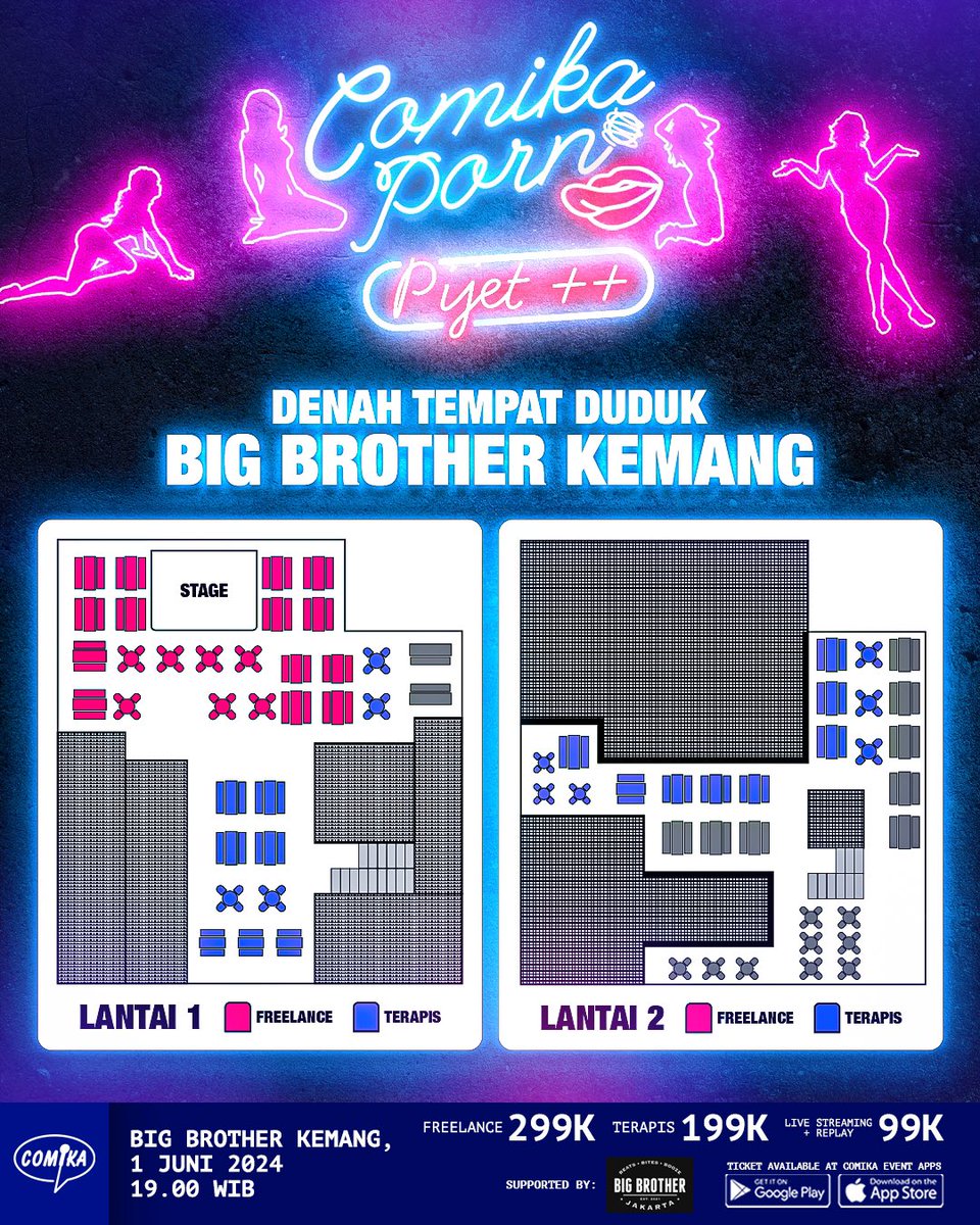 Ada gandengan yang banyak ++ nya nih! 

Dapatkan tiketnya hanya di laman pembelian Comika Porn pada app Comika Event yaa 😉