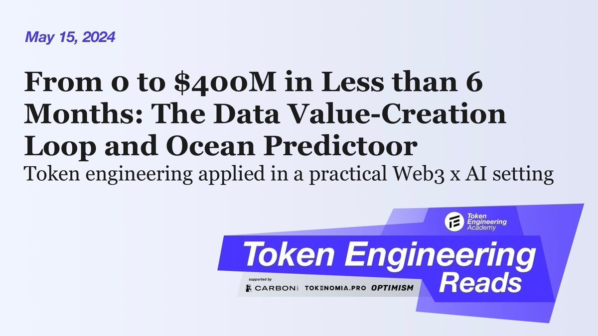 How did @oceanprotocol's @predictoor_ai achieve $400M+ monthly staking volume in just 6 months? Find out in today’s #TokenEngineeringReads edition ft. its design & impact, plus #Web3 Sustainability Loop updates. Link: buff.ly/4aln4An 🧵 @trentmc0 @akwrts @gumptree0346