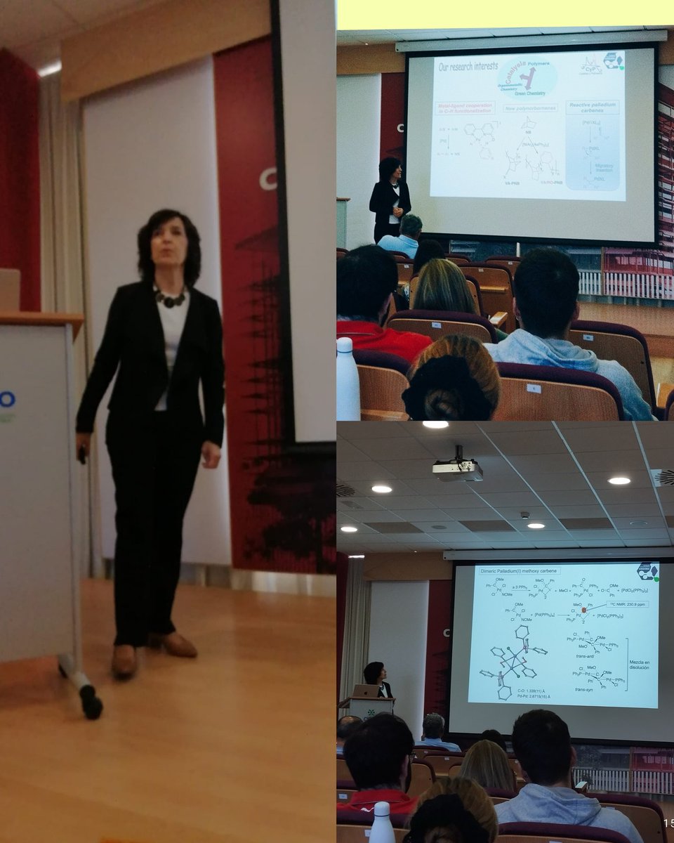 Prof. Ana C. Albéniz is giving the talk “Reactive palladium carbenes: Transmetalation and migratory insertion reactions in well-defined systems” Nice organometallic lecture!!! @geqo_rseq @cinquima