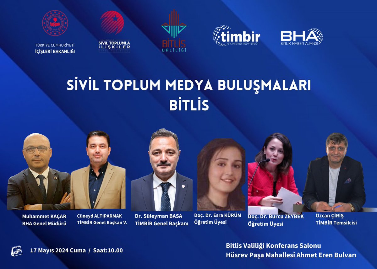 Sivil Toplum Medya Buluşmaları projemiz kapsamında Cuma günü Bitlis'te olacağız. @DrSuleymanBASA @cuneyd6parmak @muhammetkacartr @burcu_zeybek @ozcanciris