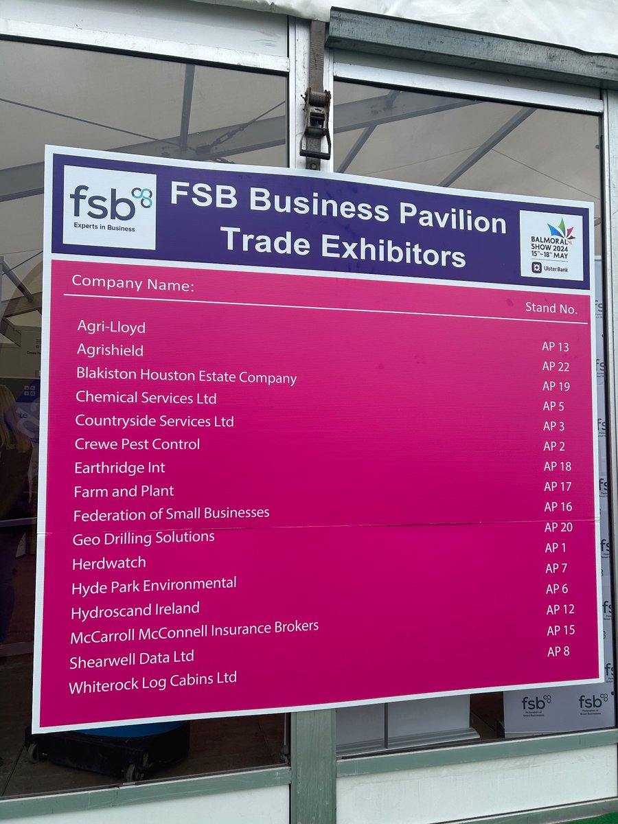 All set up for #BalmoralShow2024 - the @FSB_NI Business & Agri Pavilion with our strategic partners @Inter_Trade @Manfreightltd @MadeinBritainGB @WorldofESF