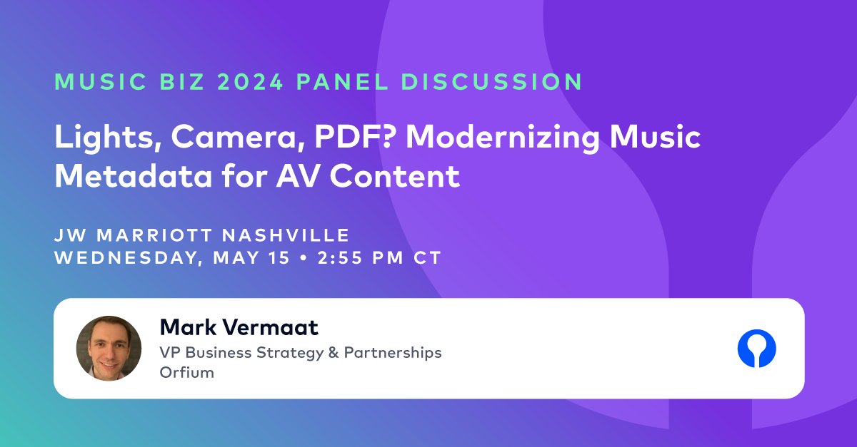 Don't miss out! Today, mark your calendars for the 'Lights, Camera, PDF?' panel at @MusicBizAssoc Catch our own Mark Vermaat live at 2:55 PM CT discussing music metadata challenges in AV content. What are YOUR biggest frustrations? #MusicMetadata #AVContent #MusicBiz2024