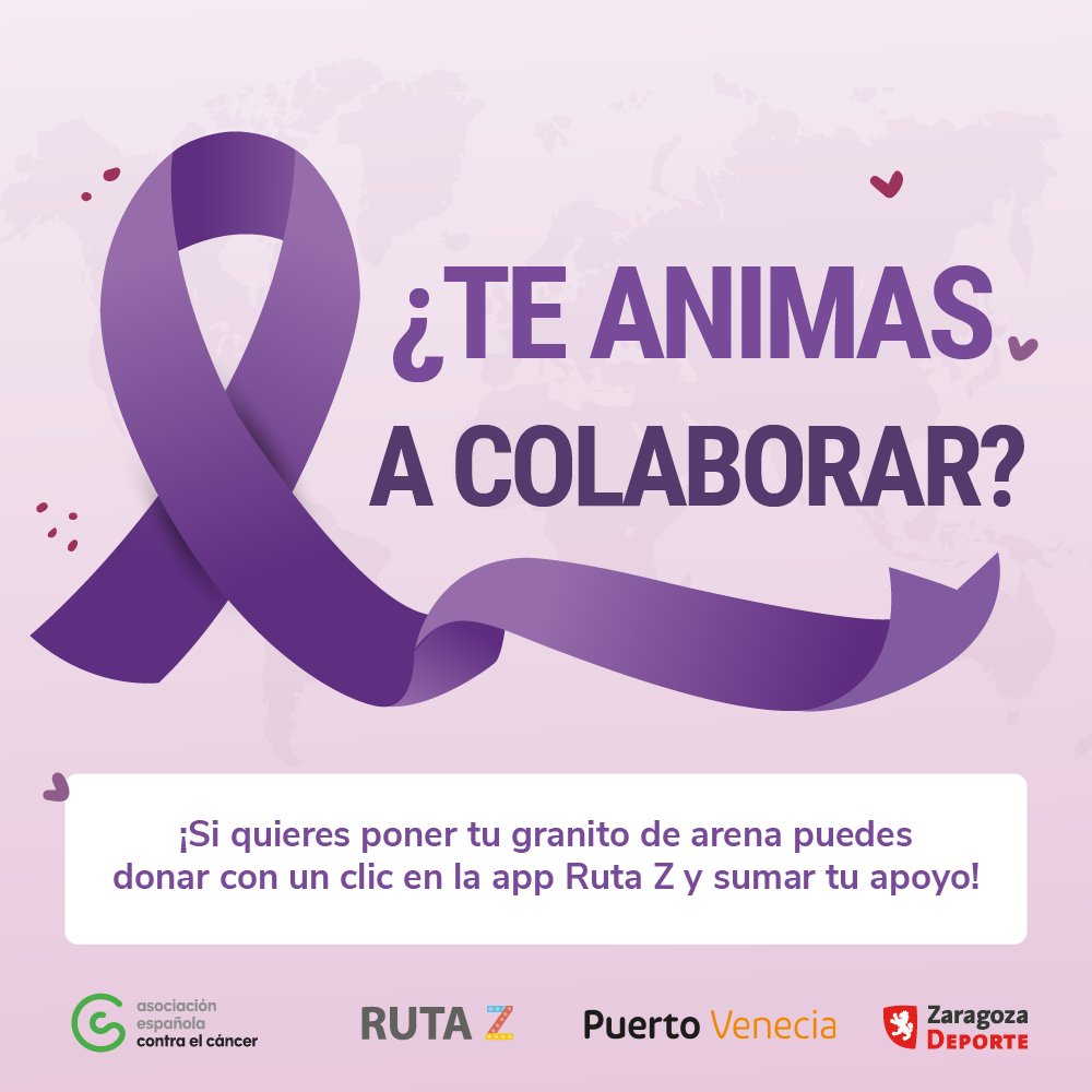 Biblioteca Unizar (@bibliounizar) on Twitter photo 🎗️¡Camina contra el cáncer! Reto colaborativo y solidario de la app #RutaZ
🚶✖️💶Por cada km andado se sumarán 0,05€ para <a href="/ContraCancerZGZ/">Asociación Española Contra el Cáncer Zaragoza</a>, patrocinado por <a href="/puertovenecia/">Puerto Venecia</a>
⏱️3.000 km hasta el 16 de junio
📱Una app de <a href="/zaragoza_es/">AyuntamientoZaragoza</a>, desarrollada por <a href="/unizar/">Universidad Zaragoza</a>
zaragozadeporte.com/Noticia.asp?id… 🎗️¡Camina contra el cáncer! Reto colaborativo y solidario de la app #RutaZ
🚶✖️💶Por cada km andado se sumarán 0,05€ para <a href="/ContraCancerZGZ/">Asociación Española Contra el Cáncer Zaragoza</a>, patrocinado por <a href="/puertovenecia/">Puerto Venecia</a>
⏱️3.000 km hasta el 16 de junio
📱Una app de <a href="/zaragoza_es/">AyuntamientoZaragoza</a>, desarrollada por <a href="/unizar/">Universidad Zaragoza</a>
zaragozadeporte.com/Noticia.asp?id…