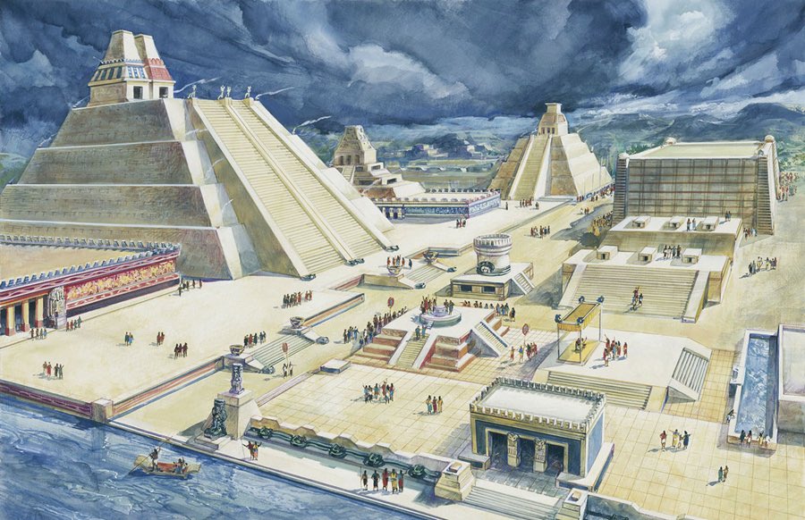In 1487 at the dedication of the Temple of Mayor the Aztec high priests sacrificed 80,000 prisoners over ten days. 

Tenotchitlan had a population of 800,000 at the time, and the empire itself 5-6 million.

In 1521 the empire was defeated by 600 Spaniards under Cortez 🧵