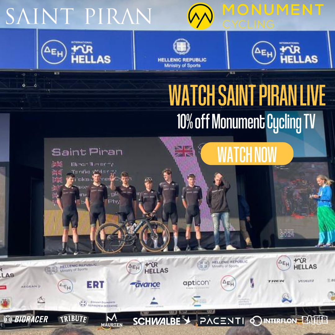 Watch Saint Piran live at the Tour of Hellas with Monument Cycling TV. Monument has secured the last 90 minutes of each stage to show live on their new streaming platform. Click the link below to get our exclusive 10% off offer! 🔗 tv.monumentcycling.com/saintpiran10 . . #ΔΕΗ
