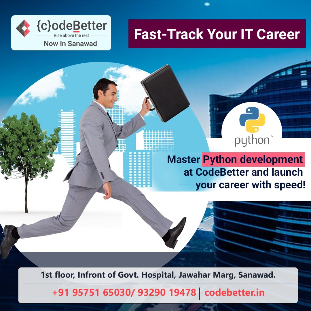 Master Python Development at CodeBetter and start your IT career faster!
Visit Us:buff.ly/2ERrdSx 
#Datascience #Python #Django #Testing #iphoneappdevelopment #InternshipInIndore #Dataanalysis